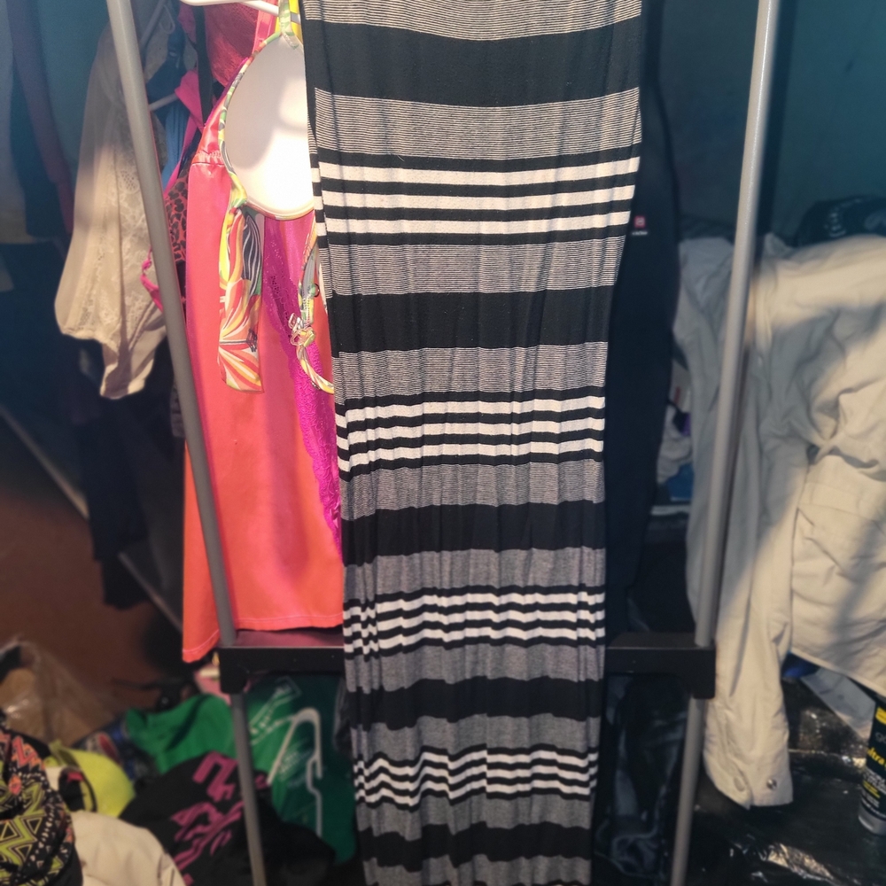 Striped Black and Gray Maxi Skirt